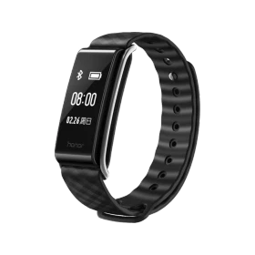 Huawei Honor Band A2 siyah akıllı bileklik, kavisli ekranı ve ayarlanabilir kayışıyla önden görünüm һәл