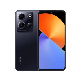 Siyah Infinix Note 30i akıllı telefon, ön ekran ve arka kamera modülüyle vitrin görünümü