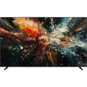 Vestel 75QT9850 Ultra HD 4K QLED televizyon, siyah çerçeveli ekranda renkli soyut görüntü