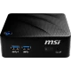 MSI Cubi N 8GL-071TR siyah masaüstü bilgisayar, USB bağlantıları ve güç düğmesiyle önden görünüm