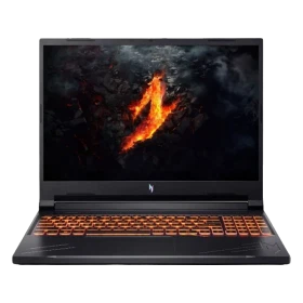 Acer Nitro V 16 ANV16-71-751Z siyah oyuncu laptop, önden açık görünüm ve turuncu aydınlatmalı klavye