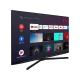 Arçelik A55 B 975 A Ultra HD 4K LED televizyon, uygulama menüsü açık ve standı görünür şekilde duruyor