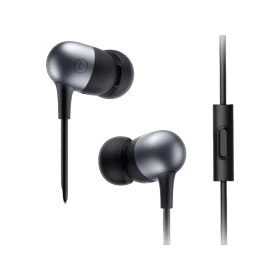 Xiaomi Capsule Kablolu gri kulaklık, kumanda modülü ve silikon uçlarıyla önden görünüm