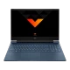 HP Victus Gaming 16-s0007nt 7Z581EA koyu mavi oyuncu laptop; aydınlatmalı V şeklinde ekran tasarımı.