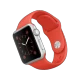 Apple Watch Sport 38 mm akıllı saat, gümüş alüminyum kasa ve turuncu spor kordonla sunuluyor