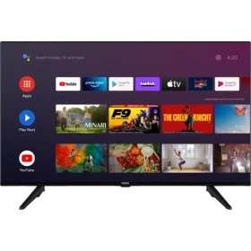 Vestel 55Q9500TE Ultra HD 4K QLED televizyon, siyah çerçeveli ekranında akıllı TV menüsüyle önden görünüm