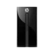 HP 460-p201nt 4XC12EA siyah masaüstü bilgisayar kasası, ön paneli ve optik sürücüsüyle önden görünür