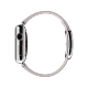 Apple Watch 38 mm gümüş paslanmaz çelik kasa ve açık pembe modern tokalı kayış, yandan görünüm