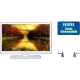 SEG LE24SAT275-W Plus HD Ready LED TV, beyaz çerçeveli ve ayaklı, ekranda sonbahar manzarası gösteriyor
