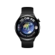 Siyah Huawei Watch 4 akıllı saat, dünya haritası ve ay fazlarını gösteren yuvarlak ekranıyla önden görünüm