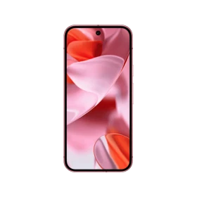 Pembe Google Pixel 9 akıllı telefonun önden görünümü, renkli ekranı ve ince tasarımıyla.