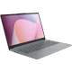 Gri Lenovo IdeaPad Slim 3 82XQ00RWTX iş ve ofis laptopu, açık ekranıyla önden çapraz açıdan görünüm