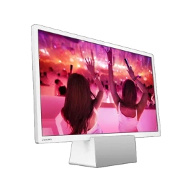 Philips 24PFS5231 Full HD LED televizyon; ekranda pembe ışıklı sahne, beyaz gövde tasarım görünüyor