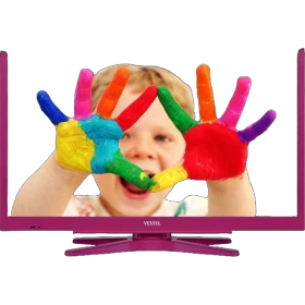 Vestel 22F8500P Full HD LED televizyonun ekranında boyalı elleriyle gülümseyen çocuk görülüyor