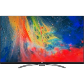 Vestel 65UG9630 Ultra HD 4K LED televizyon, ince çerçevesi ve kavisli metal ayaklarıyla siyah tasarım 񟿿