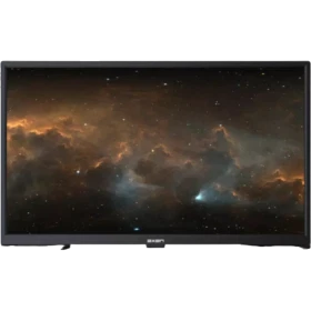 Axen AX32DAB800 HD Ready LED televizyon, siyah çerçeveli ekranında galaksi görüntüsüyle önden görünür