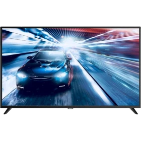 Axen AX39DAL13 HD Ready LED TV, siyah çerçeveli televizyon ve hızla ilerleyen otomobil görüntüsü