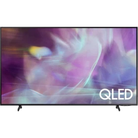 Samsung 85Q60A QLED 85 inç Ultra HD 4K TV ekranında QLED logosu görünen vitrin modeli