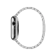 Apple Watch 38 mm gümüş akıllı saat, paslanmaz çelik kasa ve baklalı bileziğin yandan görünümü