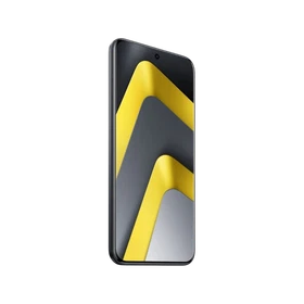 Siyah Poco M8 Pro 5G akıllı telefon, ince çerçeveli ekranı ve ön kamera detayıyla önden görünüm