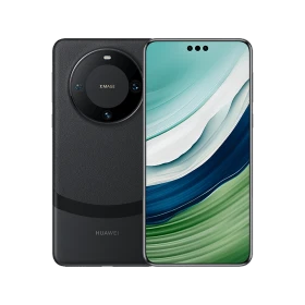 Huawei Mate 60 Pro Plus siyah akıllı telefon, ön ekran ve dairesel arka kamera modülü görünümü