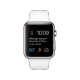 Apple Watch 42 mm paslanmaz çelik kasalı, beyaz spor kordonlu akıllı saat ekranı