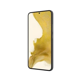 Siyah Samsung Galaxy S22 Plus akıllı telefon, ince çerçeveli ekran ve ön kamera deliğiyle önden görünüm