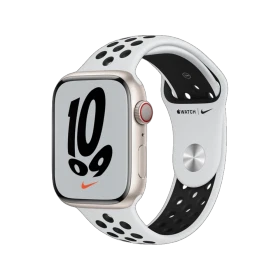 Apple Watch Nike Series 7 Cellular 45 mm yıldız ışığı alüminyum kasa ve beyaz-siyah spor kordonlu akıllı saat