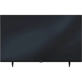 Grundig 75 GHU 7505 B Ultra HD 4K siyah LED televizyon, önden görünüm ve ayaklarıyla