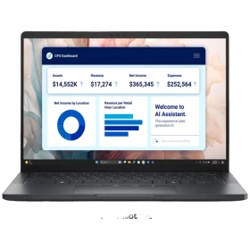 Dell Pro 13 Premium PA13250-BT siyah ultrabook laptop, ekranda dashboard arayüzü görünüyor