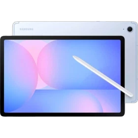 Samsung Galaxy Tab S10 FE 12 GB 256 GB 5G mavi renkli tablet; ön ekran ve kalem görünüyor.