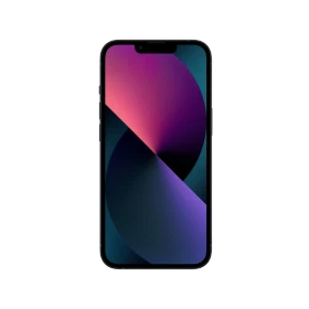 Apple iPhone 13 Mini siyah akıllı telefon, önden görünüm, çentikli ekran ve renkli duvar kâğıdı ile