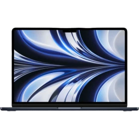 Apple MacBook Air M2 13.6 inç laptop, koyu mavi renkte önden açık ekranlı vitrin çekimi