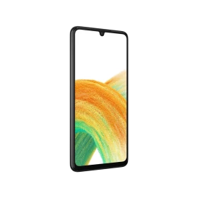 Samsung Galaxy A33 siyah akıllı telefon, önden görünümde geniş ekran ve damla çentik tasarımı
