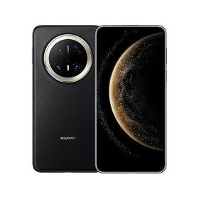 Huawei Mate 70 Pro Plus siyah akıllı telefon, ön ve arka görünüm; dairesel kamera modülü ve tam ekran tasarım