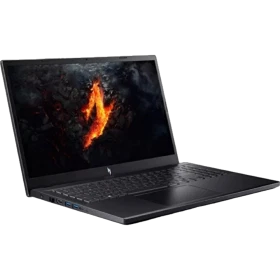 Siyah Acer Nitro V 15 ANV15-41-R219 oyuncu laptop, açık ekran ve tam klavye görünümüyle açılı duruşta