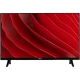 Vestel 43F8600 Full HD LED televizyon, kırmızı ekranı ve siyah ayaklı çerçevesiyle önden görünüm