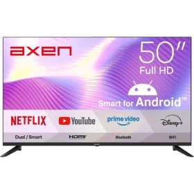 Axen AX50FPRL-A14S 50 inç Full HD LED televizyon, Android Smart TV özellikleriyle önden görünüm