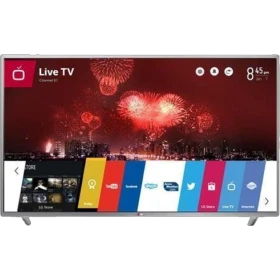 LG 32LB652V Full HD LED televizyon, canlı Live TV arayüzlü ekran ve kırmızı havai fişek temasıyla vitrin görüntüsü