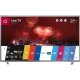 LG 32LB652V Full HD LED televizyon, canlı Live TV arayüzlü ekran ve kırmızı havai fişek temasıyla vitrin görüntüsü