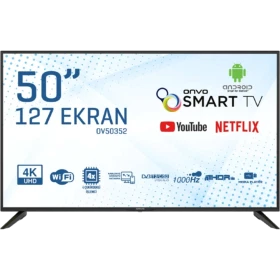 Onvo OV50352 Ultra HD 4K LED televizyon, siyah çerçeveli 50 inç Smart TV görünümü
