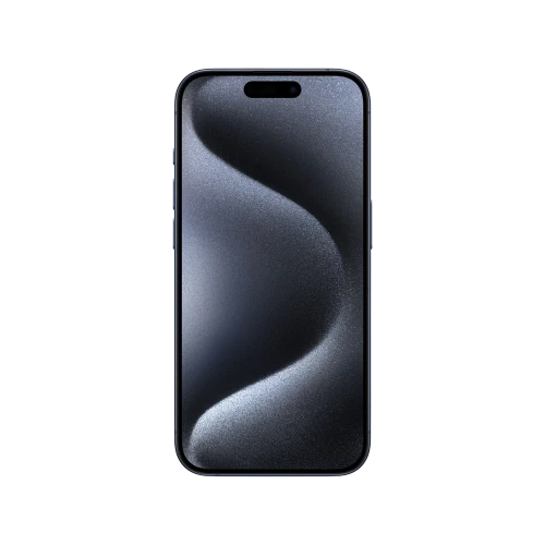 Apple iPhone 15 Pro Max akıllı telefon, Mavi Titanyum renk, önden ekran ve ince çerçeve görünümü
