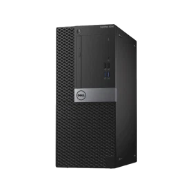 Dell Optiplex 5050 siyah masaüstü bilgisayar kasası, önden ve yandan görünüm