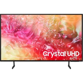 Samsung 43DU7000 Ultra HD 4K LED televizyon vitrinde, Crystal UHD vurgulu canlı ekran görüntüsü