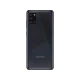 Siyah Samsung Galaxy A31 akıllı telefonun arka yüzü, dörtlü kamera modülü ve parlak kapak tasarımı