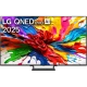 LG 85QNED93A6A Ultra HD 4K QNED televizyon; canlı renkli ekran ve AI evo yazılı vitrin tasarımı