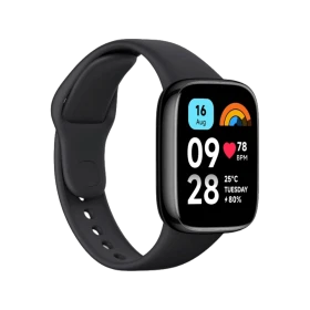 Xiaomi Redmi Watch 3 Active siyah akıllı saat, renkli ekranı ve silikon kayışıyla önden görünüm