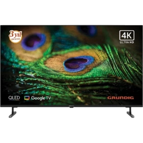 Grundig 55 GQ 750A Ultra HD 4K TV, siyah çerçeveli LED televizyon ve ayaklı tasarım