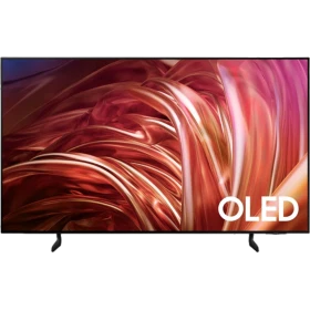 Samsung 77S85D Ultra HD 4K OLED televizyon, parlak soyut renkli ekran ve ince siyah tasarım