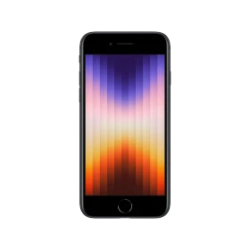 Apple iPhone SE 2022 siyah akıllı telefon, ön yüz görünümü, çerçeveli ekran ve ana ekran düğmesiyle